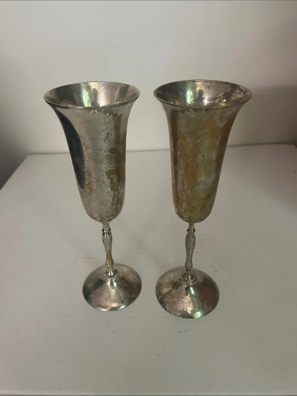 Silver-Tone Fluted Champagne Flutes - Pair